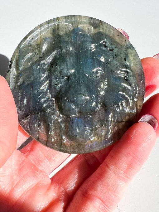 Labradorite lion head carving