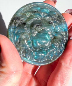 Labradorite lion head carving