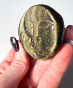 Gold Sheen Obsidian moon and sun face carving