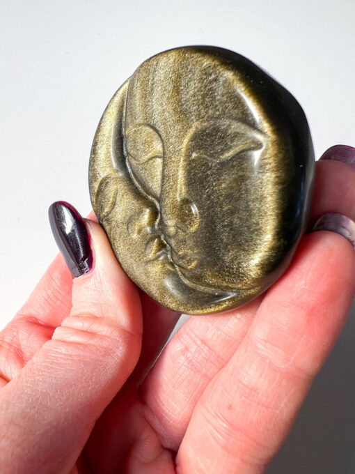 Gold Sheen Obsidian moon and sun face carving