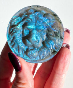 Labradorite lion head carving