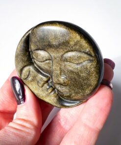 Gold Sheen Obsidian moon and sun face carving