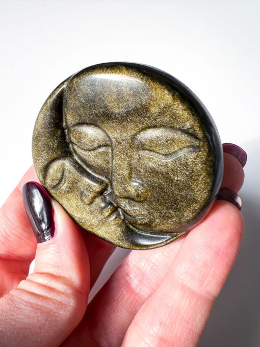 Gold Sheen Obsidian moon and sun face carving