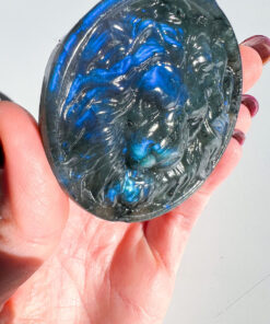 Labradorite lion head carving