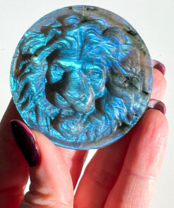 Labradorite lion head carving