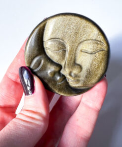 Gold Sheen Obsidian moon and sun face carving