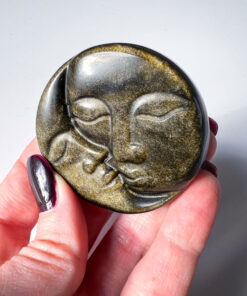 Gold Sheen Obsidian moon and sun face carving