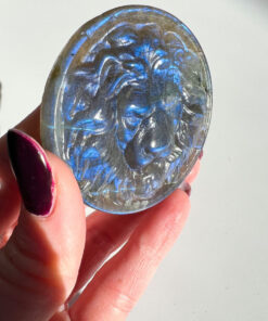 Labradorite lion head carving