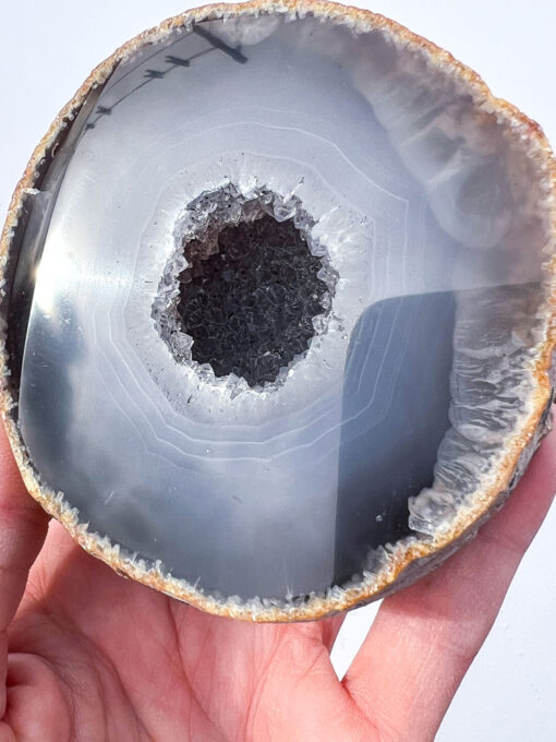 Druzy Agate geode on a stand