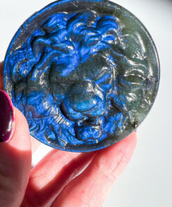 Labradorite lion head carving