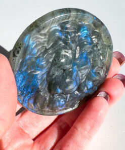 Labradorite lion head carving