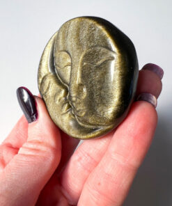 Gold Sheen Obsidian moon and sun face carving