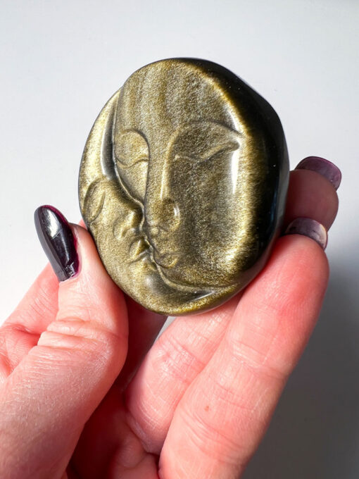 Gold Sheen Obsidian moon and sun face carving