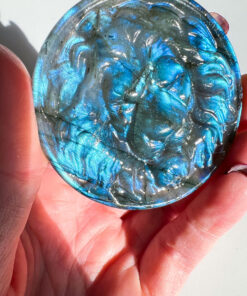 Labradorite lion head carving