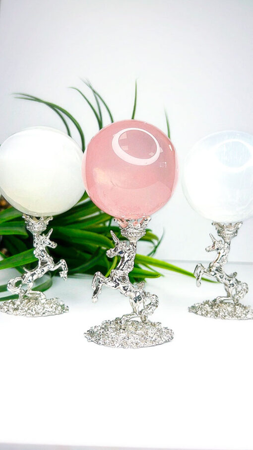 silver unicorn crystal sphere stand