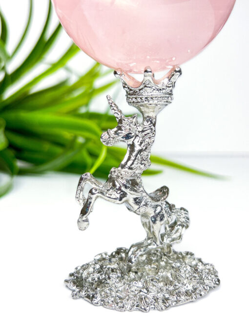 silver unicorn crystal sphere stand