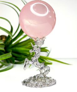 silver unicorn crystal sphere stand