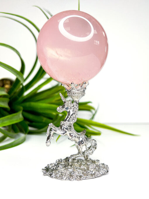 silver unicorn crystal sphere stand