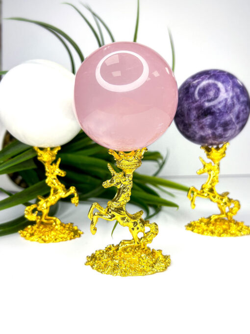 gold unicorn crystal sphere stand