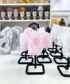 Raw Rose Quartz on stand