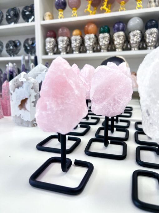 Raw Rose Quartz on stand