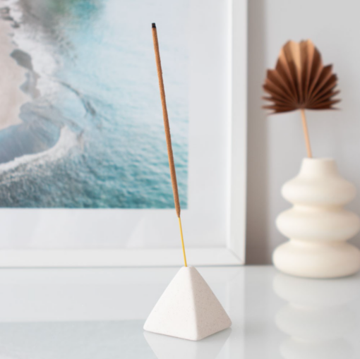 cream pyramid incense stick holder