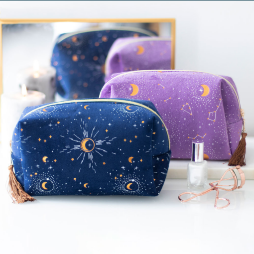 purple celestial tasseled makeup bag