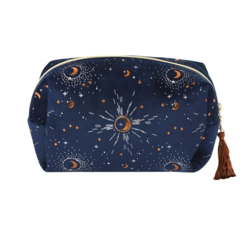 blue celestial tasseled makeup bag