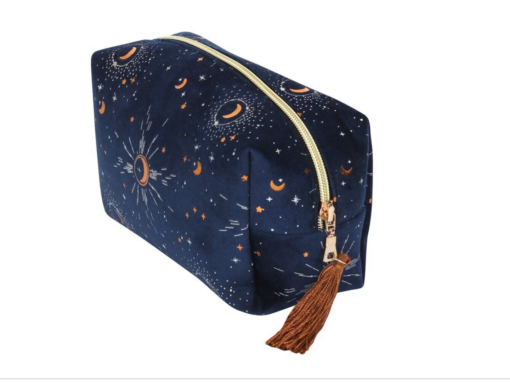 blue celestial tasseled makeup bag