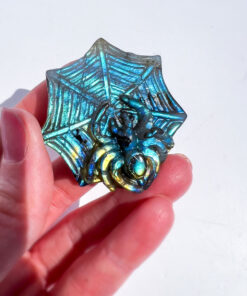 Hand Carved Labradorite Spider on a Web Carving