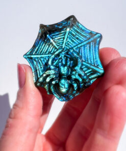 Hand Carved Labradorite Spider on a web carving