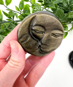 Gold Sheen Obsidian sun and moon face carving