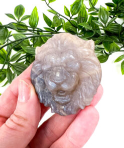 Golden Moonstone lion head carving