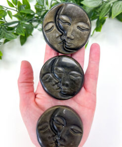 Gold Sheen Obsidian sun and moon face carving