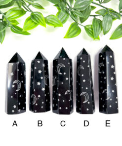 Black Obsidian Moon and Stars Point