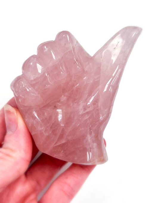 Rose Quartz thumbs up carving