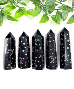 Black Obsidian Moon and Stars Point