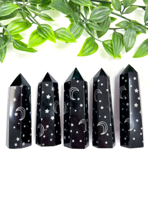 Black Obsidian Moon and Stars Point