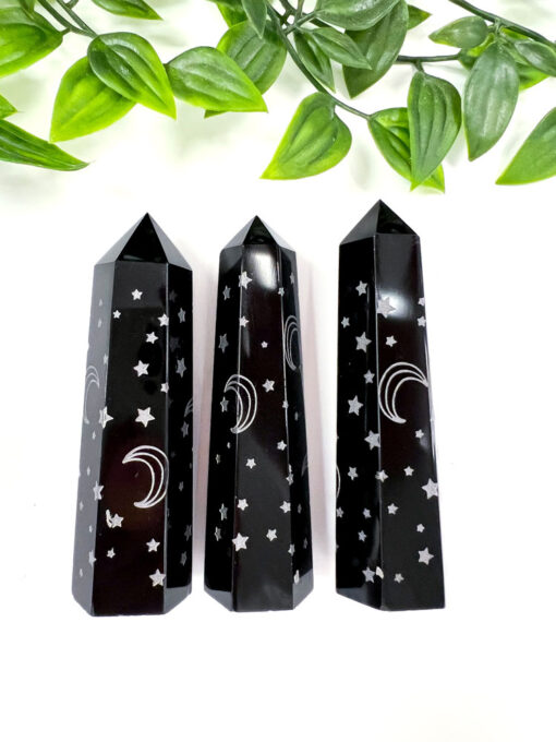 Black Obsidian Moon and Stars Point