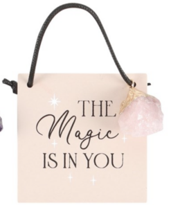 The Magic is in You With Raw Rose Quartz Charm Hanging Sign