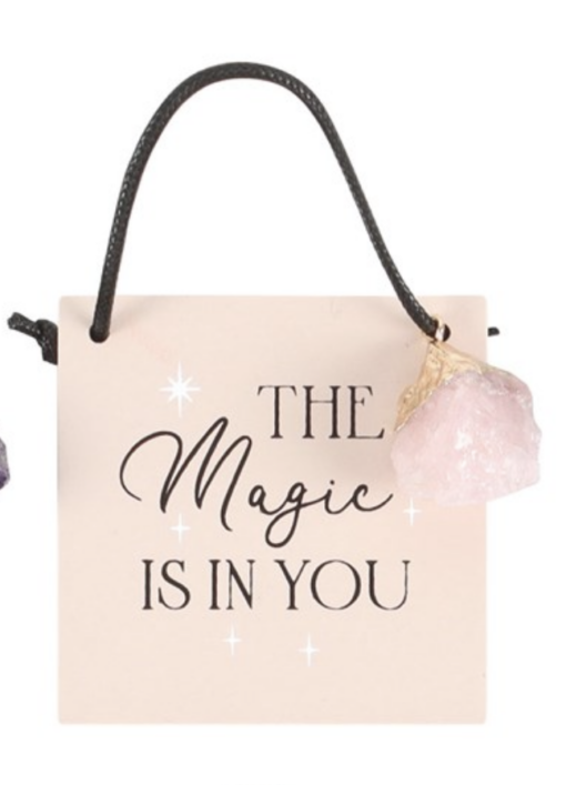 The Magic is in You With Raw Rose Quartz Charm Hanging Sign