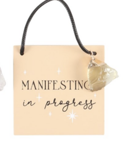 Manifesting in Progress With Raw Citrine Charm Hanging Sign