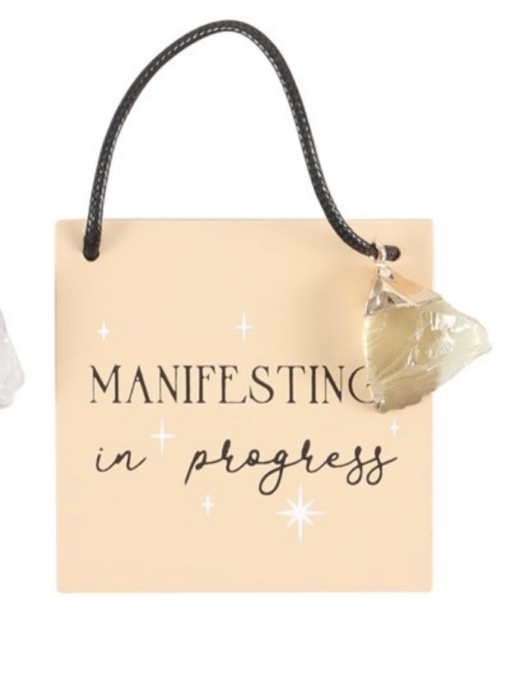 Manifesting in Progress With Raw Citrine Charm Hanging Sign