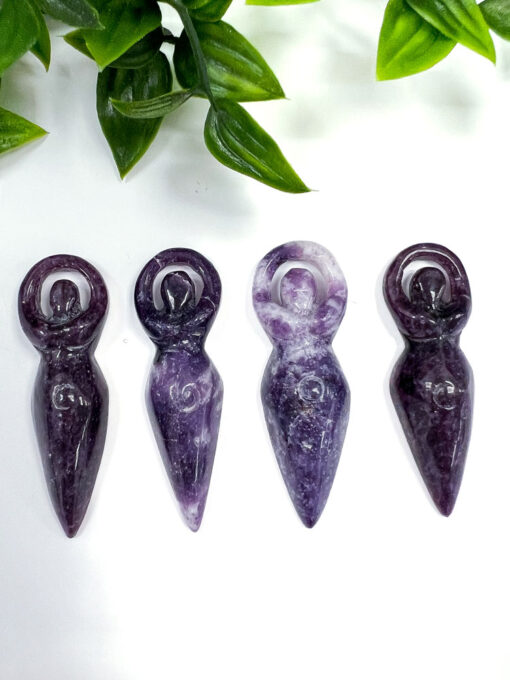 Lepidolite goddess carving