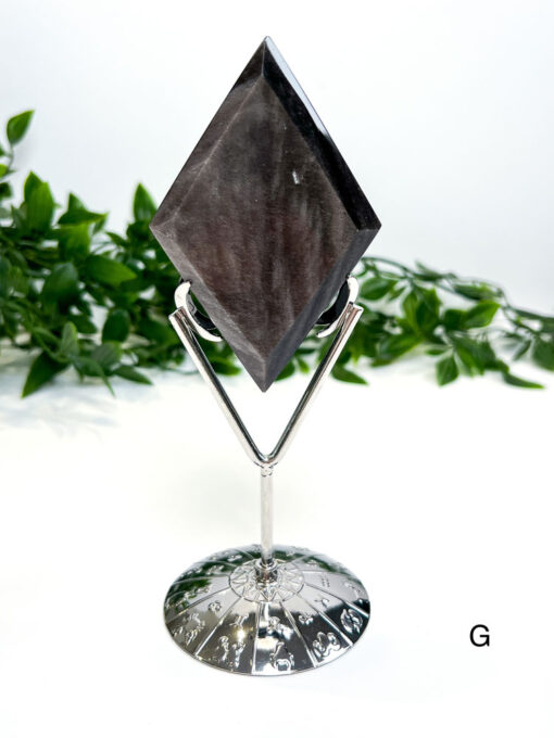 Silver Sheen Obsidian Diamond On A Stand