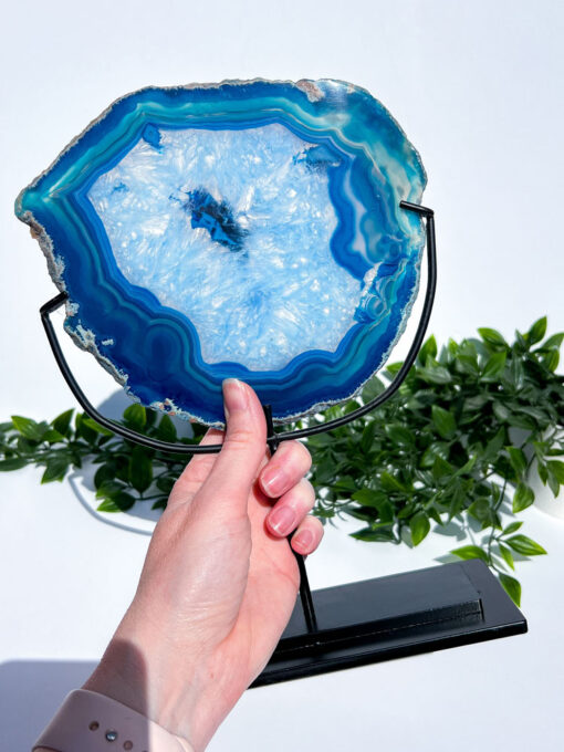 Large Dyed Blue Agate On A Stand