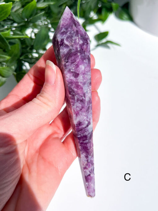 Lepidolite With Mica Wand on a stand