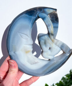 Large Agate Moon and Fairy on a Stand