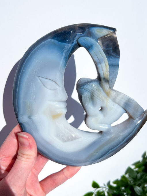 Large Agate Moon and Fairy on a Stand