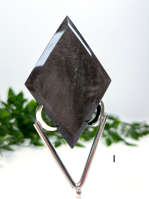 Silver Sheen Obsidian Diamond On A Stand